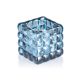Teelichthalter Cube Steel Blue Glas 80 mm x 80 mm H 80 mm Produktbild