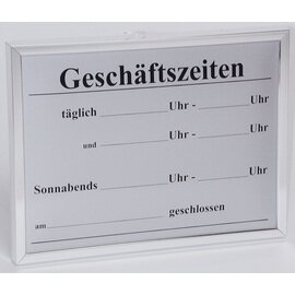 Hinweisschild Aufhängung • Geschäftszeiten rechteckig 240 mm x 180 mm Produktbild