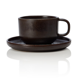 Kaffeetasse mit Untertasse ONE METALLIC BROWN Steinzeug 220 ml Produktbild