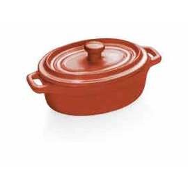 Kokotte Steinzeug mit Deckel rot oval 160 mm  x 93 mm  H 50 mm  | 2 Griffe Produktbild