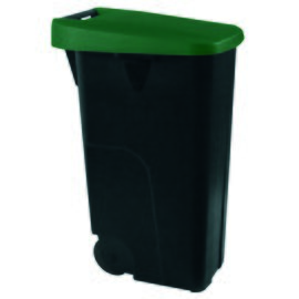 Abfallbehälter 110 ltr Kunststoff schwarz Deckelfarbe grün  L 420 mm  B 570 mm  H 870 mm Produktbild