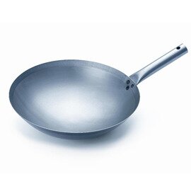 Wok Stahl  Ø 360 mm  H 100 mm | Edelstahlrohrstiel | Boden rund Produktbild