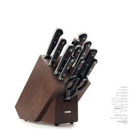 Messerblock CLASSIC Esche | dunkelbraun mit 8 Messern | 1 Wetzstahl  | 1 Schere | 1 Gabel Produktbild