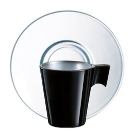 Heißgetränkebecher Longo Black 220 ml Hartglas schwarz mit Henkel mit Untertasse Produktbild