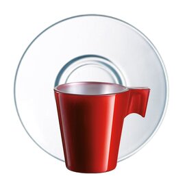 Heißgetränkebecher Longo Red Hartglas rot mit Henkel mit Untertasse Produktbild