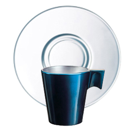 Obertasse FLASHY COLORS Espresso Petrol 80 ml Hartglas petroleumfarben mit Henkel mit transparenter Untertasse Produktbild