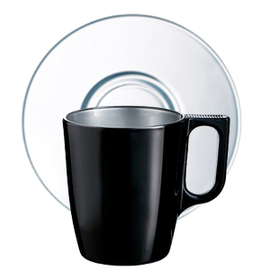 Bockbecher FLASHY COLORS Flashy Black 250 ml Hartglas schwarz mit Henkel mit Untertasse mit transparenter Untertasse Produktbild