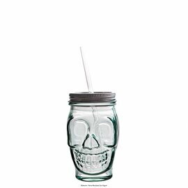 Skull Tumbler Skull 45 cl Glas Trinkhalm mit Deckel  H 145 mm Produktbild