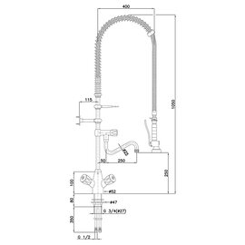 Zweigriffmischer mit Geschirrbrause 26L-1801B 1/2" Ausladung 400 mm Auslaufhöhe 250 mm  H 1050 mm Produktbild 1 S