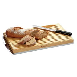 Brot-Schneidebrett Holz  • mit Krümelschale | Messer | 475 mm  x 260 mm  H 40 mm Produktbild