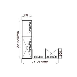 Standregal NORM 12 LS-Form | 2275 mm | 2179 mm 600 mm H 1800 mm | 4 Kunststoff-Rostauflage(n) Produktbild