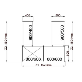 Standregal NORM 12 UU-Form | 1575 mm | 1504 mm 400 mm 500 mm 600 mm H 1800 mm | 4 Kunststoff-Rostauflage(n) Produktbild