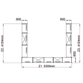 Standregal NORM 12 UU-Form | 5300 mm | 4154 mm 600 mm H 1800 mm | 4 Kunststoff-Rostauflage(n) Produktbild