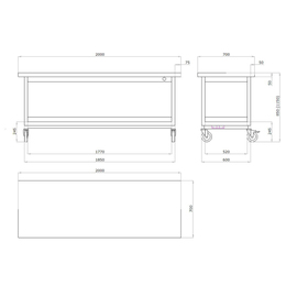 Arbeitstisch Edelstahl fahrbar mit Zwischenboden 700 mm x 2000 mm H 850 mm Produktbild 1 S
