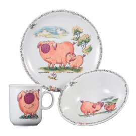 Kindersatz Compact Porzellan mehrfarbig | Dekor "Piggeldy & Frederick" Becher | Teller | Schüssel Produktbild