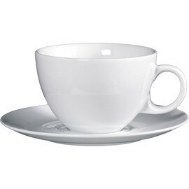Milchkaffeetasse MERAN mit Henkel 500 ml Porzellan weiß mit Untertasse  H 82 mm Produktbild
