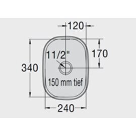 Spülbecken E 2,4 x 3,4 x 1,5 Edelstahl 240 x 340 x 150 mm | Auslauftyp mittig | Überlaufprägung Produktbild