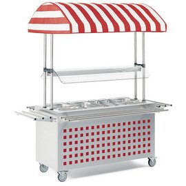 Warmbuffet-Wagen "MIKADO WM-4", massiver Unterbau, Bain-Marie-Technik, 4 x GN 1/1 (max. 200 mm Tiefe), Maße: 1542x675 x 1475 mm, 220-240V|1 N PE|50-60 Hz|3,6 kW Produktbild