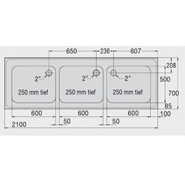 Spülabdeckung T 21x7 3 Becken | 600 x 500 x 250 mm L 2100 mm B 700 mm Produktbild 1 S