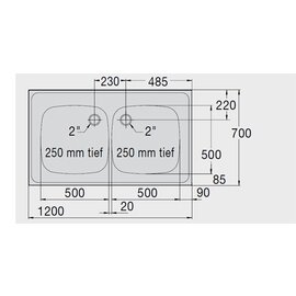 Spülabdeckung Z 12x7 2 Becken | 500 x 500 x 250 mm L 1200 mm B 700 mm Produktbild