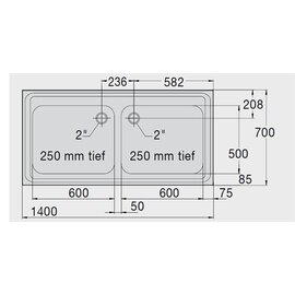 Spülabdeckung Z 14x7 2 Becken | 600 x 500 x 250 mm L 1400 mm B 700 mm Produktbild
