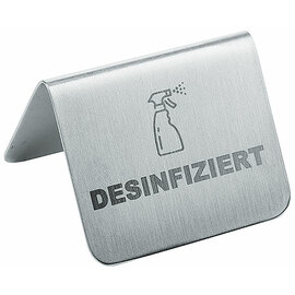 Tischaufsteller • DESINFIZIERT • Edelstahl L 53 mm x 35 mm Produktbild