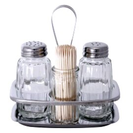 Menage • Salz | Pfeffer | Zahnstocher Glas Edelstahl H 125 mm Produktbild