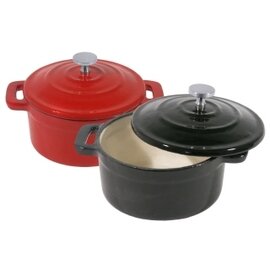 Mini-Cocotte 0,25 ltr Gusseisen mit Deckel schwarz cremefarben  Ø 90 mm  H 40 mm  | 2 Griffe Produktbild