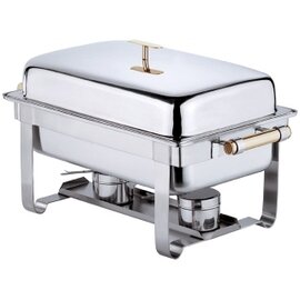 Chafing-Dish GN 1/1, aus Edelstahl, hochglänzend, mit GN 1/1-Einsatz und 2 Brennerbehältern, schwere Qualität, vergoldete Rohrgriffe Produktbild