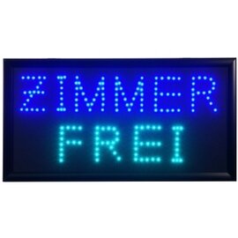 LED Schild "ZIMMER FREI", mit schwarzem Kunststoffrahmen, ruhende helle Schrift, nicht für Außeneinsatz geeignet, Maße: L x B: 48 x 25 cm, Leistung: 230 V Produktbild 0 L