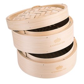Dampfgarkorb Bambus mit Deckel rund 2 Körbe | 1 Deckel  Ø 200 mm  H 150 mm Produktbild