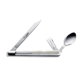 Degustationsset SUPERIOR Messer | Gabel | Löffel gerade Klinge glatter Schliff | perlmuttfarben | Klingenlänge 11 cm Produktbild
