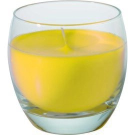 Kerzenglas BOLZANO gelb  Ø 85 mm  H 89 mm | Brenndauer 37 Stunden | 4 x 3 Stück Produktbild
