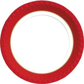 Premium Teller Papier weiß rot goldfarben  Ø 220 mm | 5 x 50 Stück | Einweg Produktbild