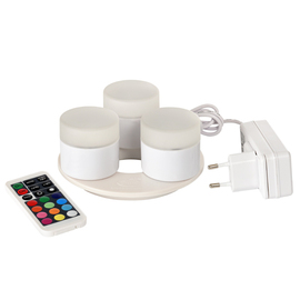 LED-Mini-Lampen-Set verschiedene Farben | Ladestation | Adapter | Fernbedienung  Ø 50 mm  H 48 mm | Brenndauer 13 Stunden Produktbild