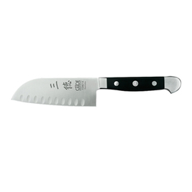 Santoku ALPHA Messerstahl Kullenschliff | schwarz | Klingenlänge 14 cm Produktbild