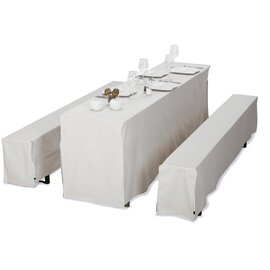 Festbankhussen-Set, 3-teilig, bestehend aus: 1 Tischhusse 220 x 50 cm, 2 Bankhussen 220 x 25 cm, waschbar bei 40 °C, Farbe: cremeweiß Produktbild