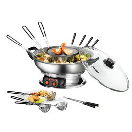 Asia-Fondue Glas Edelstahl | 230 Volt | 6 Fonduekörbchen | 6 Gabeln Produktbild