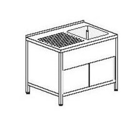 Gewerbe-Spültisch mit Abtropffläche links 1 Becken | 400 x 400 x 250 mm mit Grundboden mit Schiebetüren L 1100 mm B 600 mm Produktbild