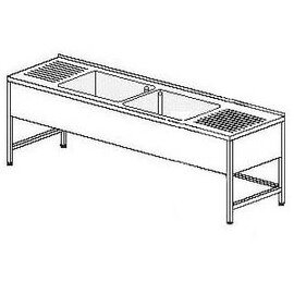 Gewerbe-Spültisch mit Abtropffläche links und rechts 2 Becken | 400 x 500 x 250 mm L 1800 mm B 700 mm Produktbild