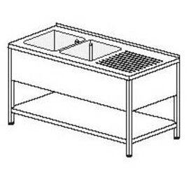 Gewerbe-Spültisch mit Abtropffläche rechts 2 Becken | 400 x 500 x 250 mm mit Grundboden L 1700 mm B 700 mm Produktbild