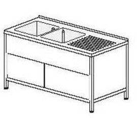 Gewerbe-Spültisch mit Abtropffläche rechts 2 Becken | 400 x 400 x 250 mm mit Grundboden mit Schiebetüren L 1600 mm B 600 mm Produktbild