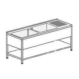 Spültisch mit Abtropffläche rechts 2 Becken | 800 x 500 x 350 mm mit Grundboden L 2400 mm B 700 mm Produktbild