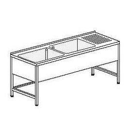 Spültisch mit Abtropffläche rechts 2 Becken | 800 x 500 x 350 mm L 2400 mm B 700 mm Produktbild