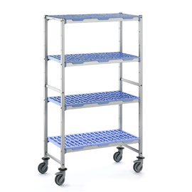 GN-Komplettregal fahrbar 1750 Roste | 4 Ebenen | T 560 mm | L 790 mm | PP Roste blau Produktbild