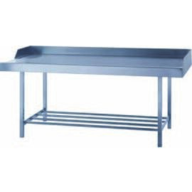 Füllarbeitstisch Chromnickelstahl, L 1500 x B 900 x H 850 mm, geschweißte Ausführung, Oberfläche gebürstet, rechte Seitenwand verkürzt, vorn mit Wulstrand, 1 Ablagerost Produktbild