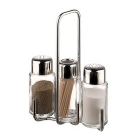 Menage PROFI • Salz | Pfeffer | Zahnstocher Glas Edelstahl Metall H 170 mm Produktbild