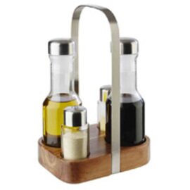 Menage WOOD • Essig | Öl | Salz | Pfeffer Glas Edelstahl Holz H 245 mm Produktbild