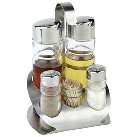 Menage • Essig | Öl | Salz | Pfeffer | Zahnstocher matt Glas Edelstahl H 190 mm Produktbild