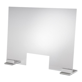 Hygieneschutzwand Acryl silber (Fuß) mit Öffnung | Scheibengröße 750 x 570 mm L 750 mm x 165 mm H 570 mm Produktbild